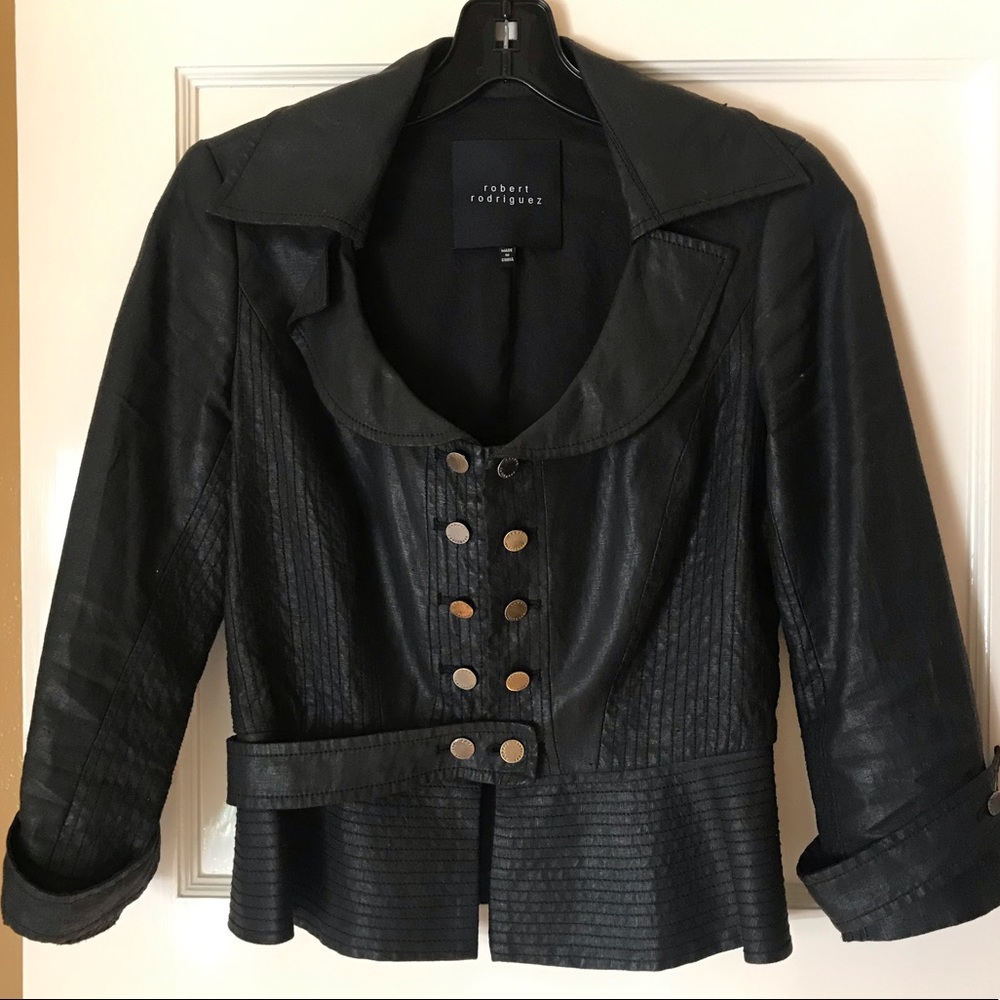 Robert Rodriquez linen crop jacket w peplum